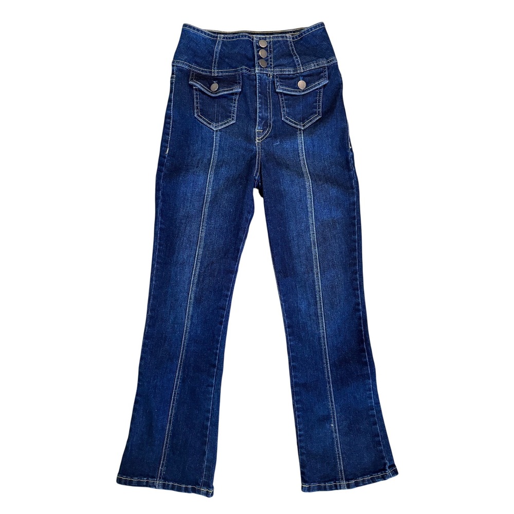New 3 Fashion Nova Cropped Ankle Flare Capri Denim Blue Jeans Dark Wash High